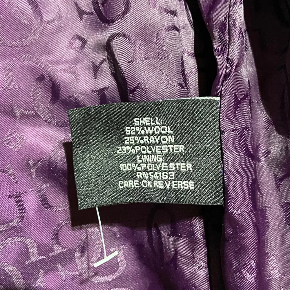 Guess Womens Y2K Purple Plaid Wool Blend Double Breasted Peacoat Jacket Size M